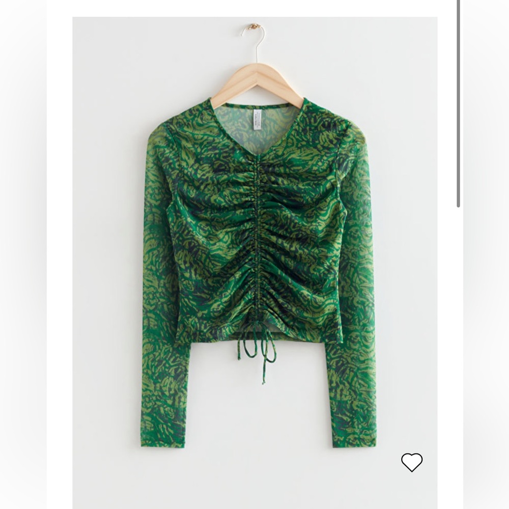 & Other Stories Green Printed Ruched Long-Sleeve Top